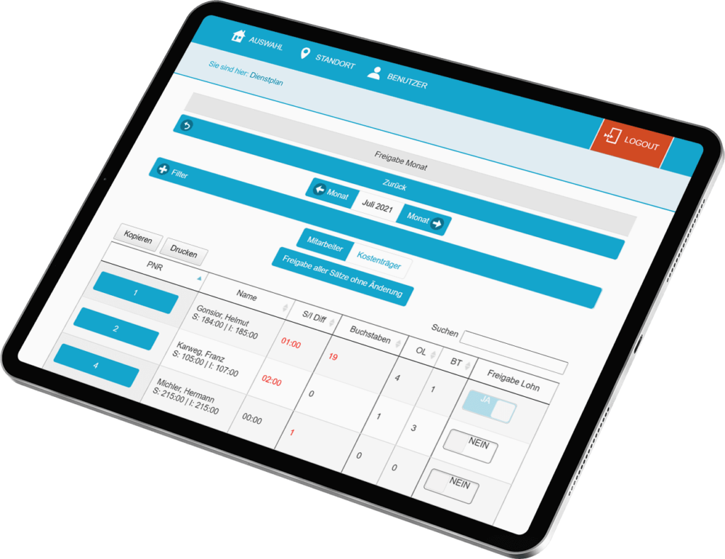 Mobiler Dienstplan auf dem Tablet