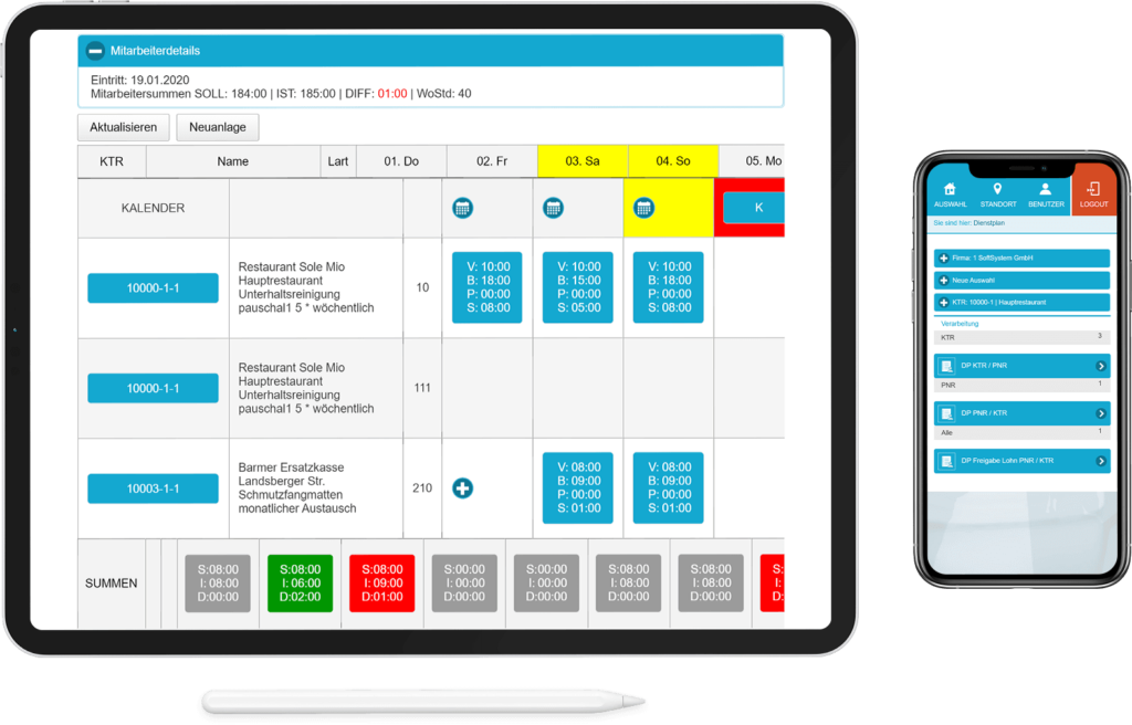Mobiler Dienstplan auf dem Tablet